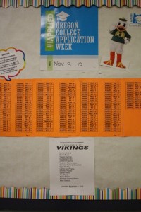 Wall of students participating in college application week.