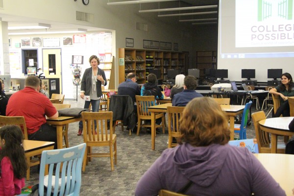 IB Coordinator Kathy Childress opening up the IB Information Night on Feb.11. to parents and students.