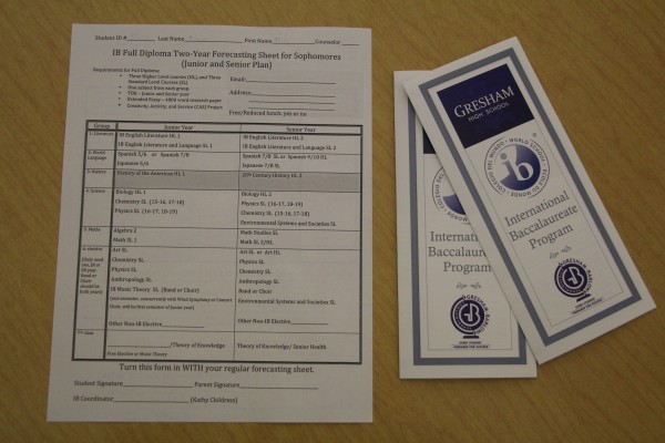 Forecasting sheet and brochure for Sophomores who are interested in joining the IB Program.